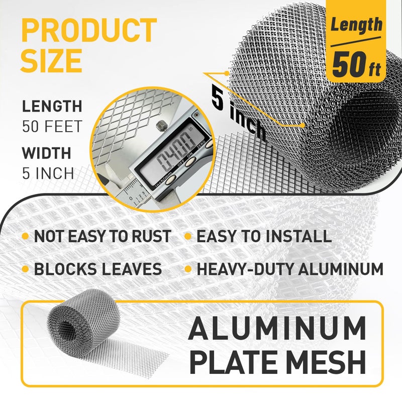 EUSTREER Aluminum Gutter Guard 5 Inch x 50 Feet Roll  Aluminum Leaf Filter Gutter Protection  Leaf Guard Protects from Branches  Leaves  Debris  Easy Install  Does Not Rust - Image 3